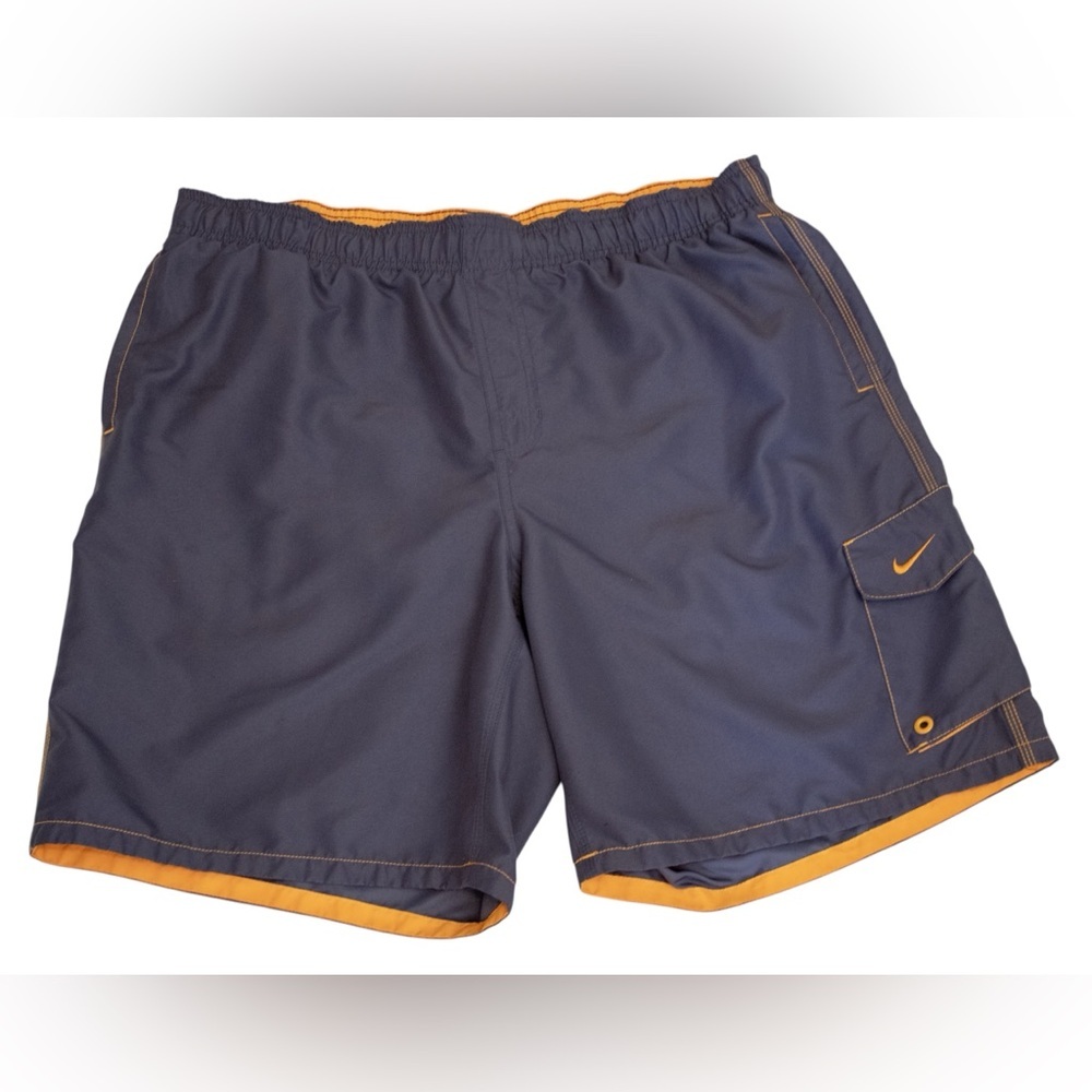 Nike Men’s Breathable 8” Side Pocket Orange and Gray Swim Trunks Size X-Large